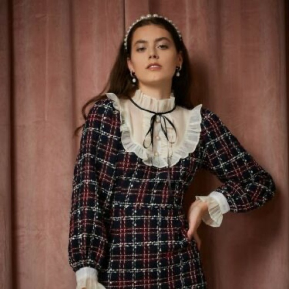 Sister Jane Pearl Spin Peggy Tweed Mini Dress in Blue and Red